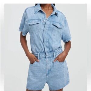 Good American Denim Short Sleeve Jumpsuit 90s style stretch fabric size small